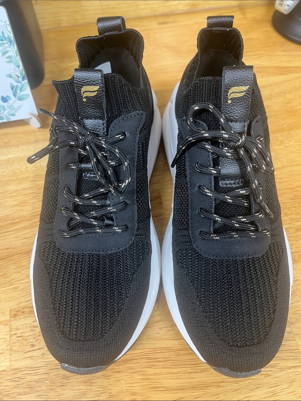 Fabletics Women's Black Knit Sneakers with White Sole